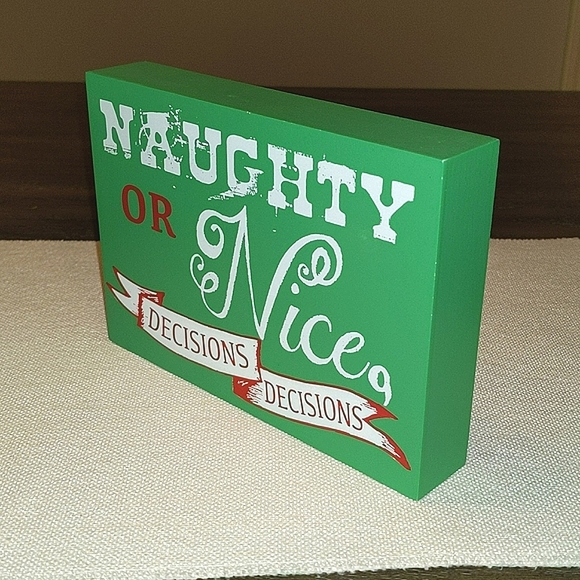 Naughty or Nice Distressed Rectangular Holiday Sign - Picture 2 of 4